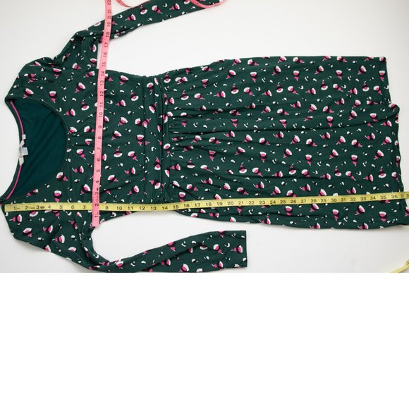 Boden Mabel Dress Midi Ruched Jersey Long Sleeve Floral Green Pink Size 4 Tall - Picture 7 of 7